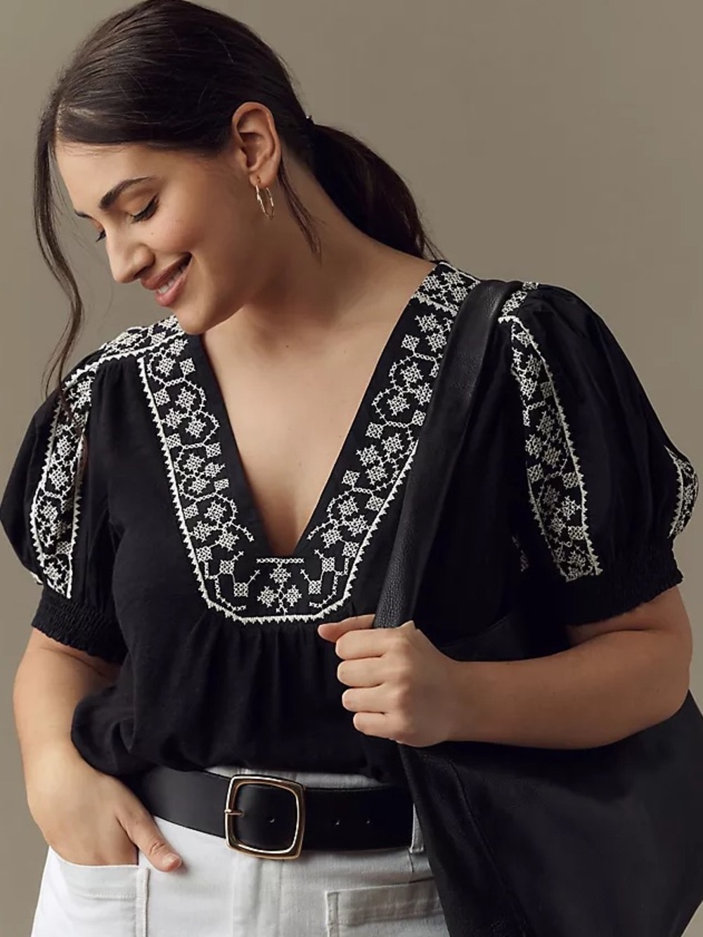 Anthropologie Embroidered Top Sz S